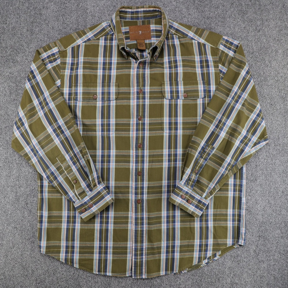 Duck Head Expedition Mens Large Olive‎ Green Plaid Long Sleeve Button Down Shirt